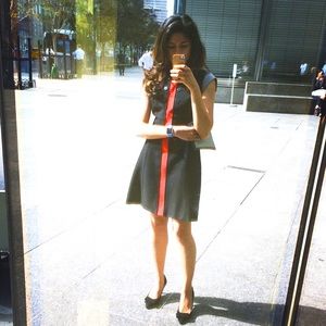 Karen Millen Black and Coral Pop Dress